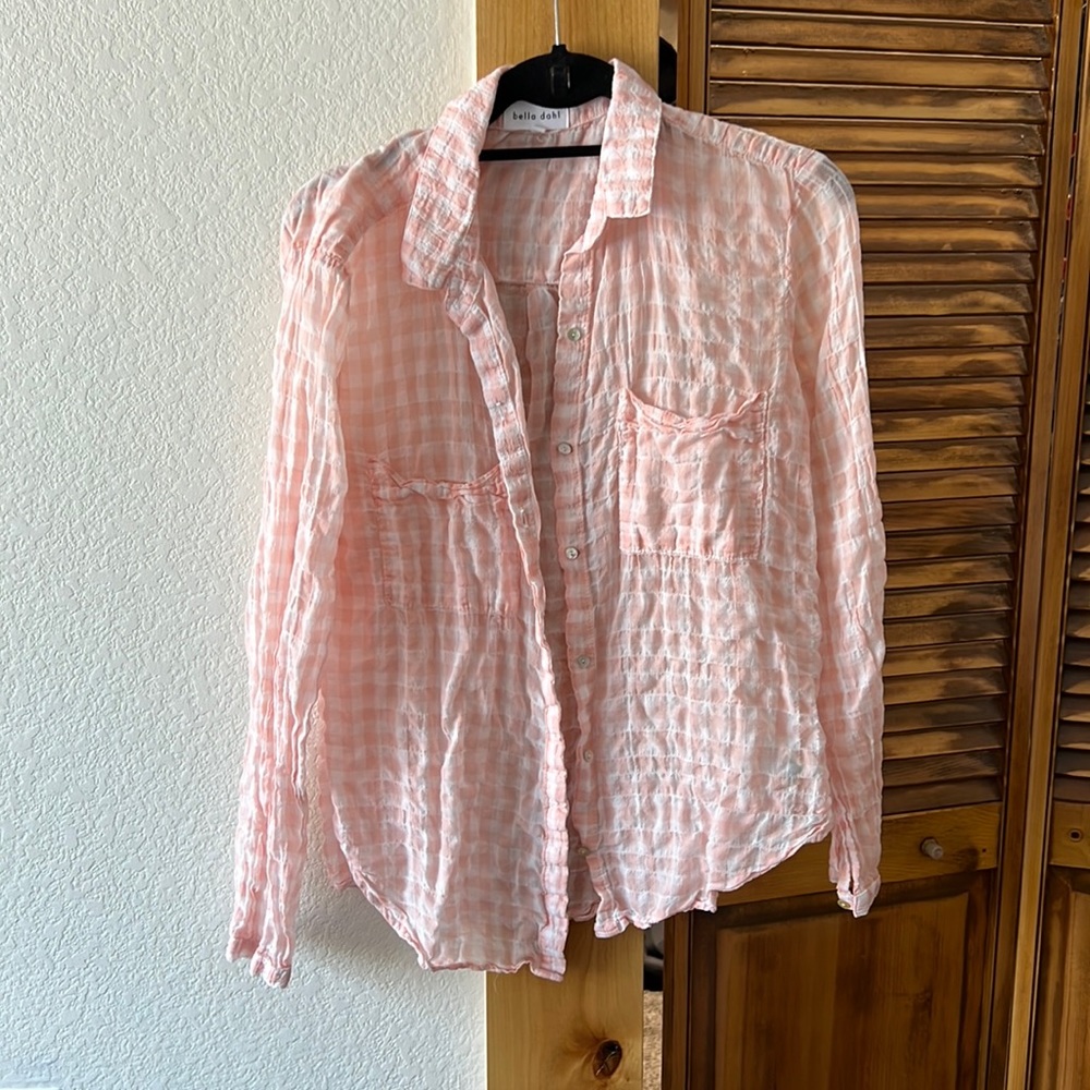 Bella Dahl pink checkered blouse M